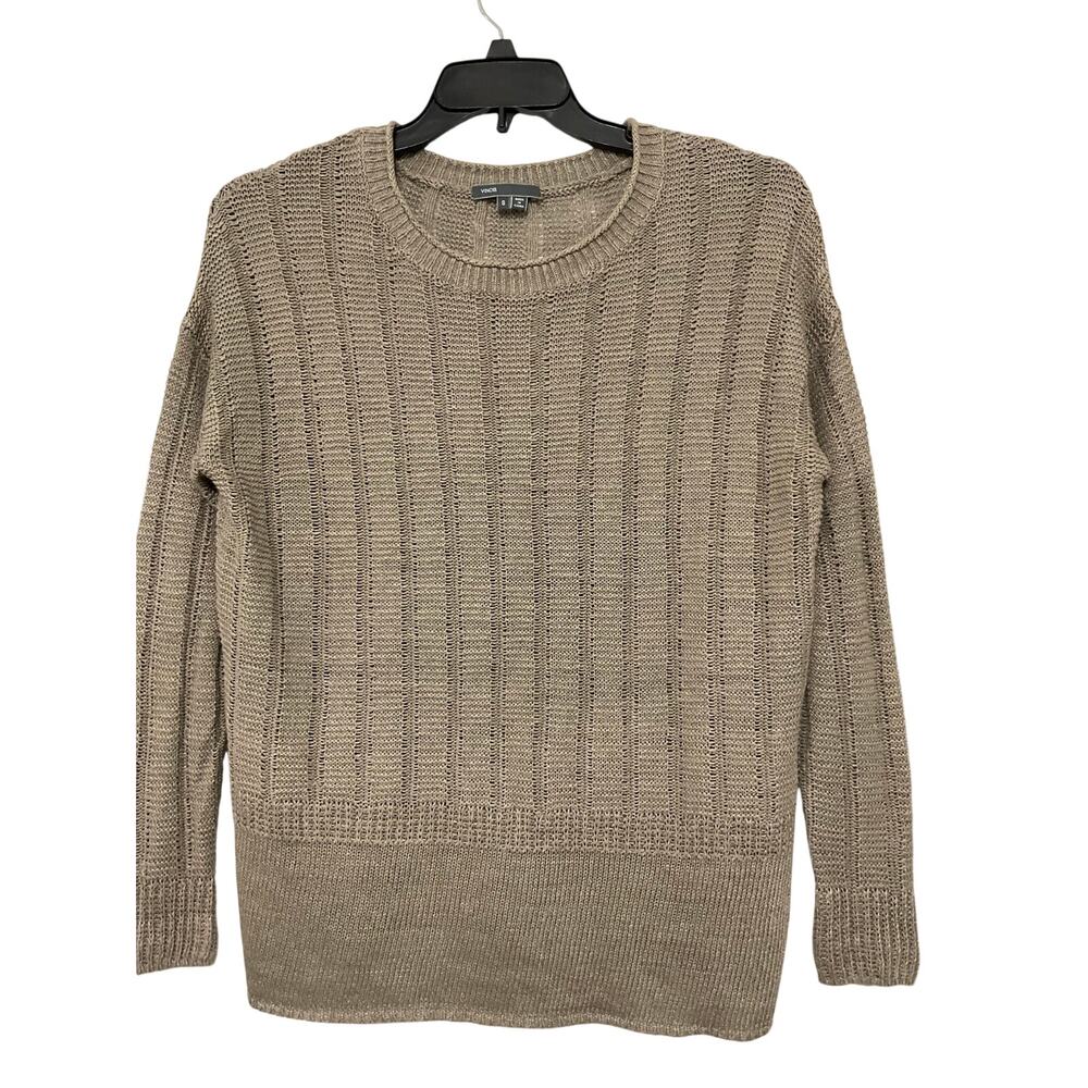 Vince. Linen Knit Sweater Women's Size Small Light Brown Pullover Crew Neck - Picture 4 of 8
